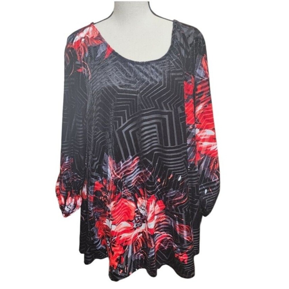Avenue Raised Velvet Blouse Plus Size 22/24 Floral Flowy